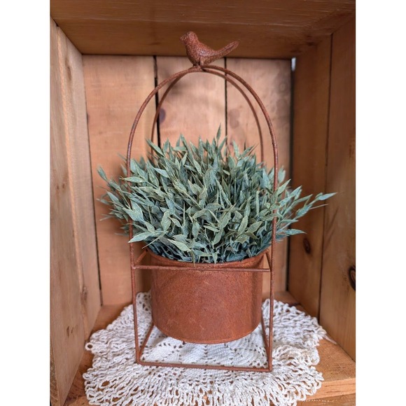 Other - Large Rusty Tin Planter Cloche with Bird Topper- Plant not included